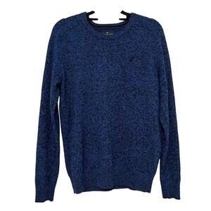 American Eagle Mens Classic Fit Marled‎ Wool Sweater Blue Black Size Small Y2K
